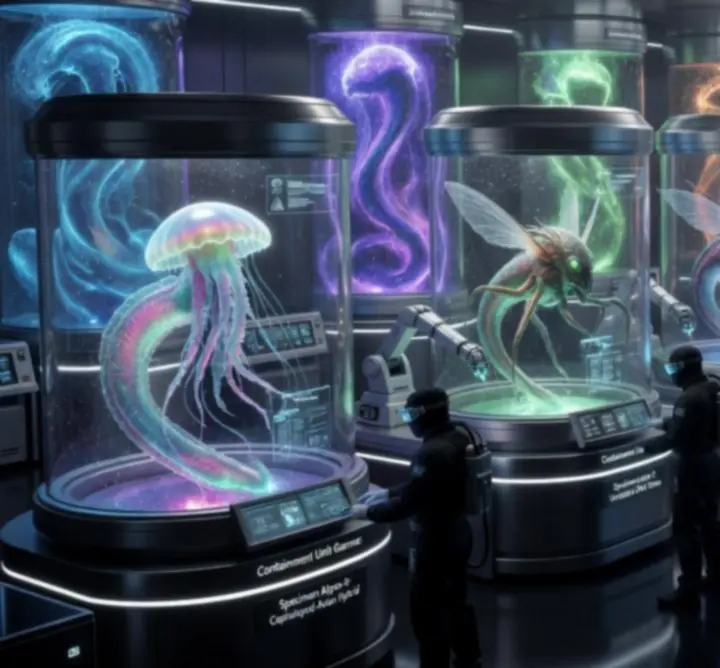 Futurista genetikai labor neon fényekkel