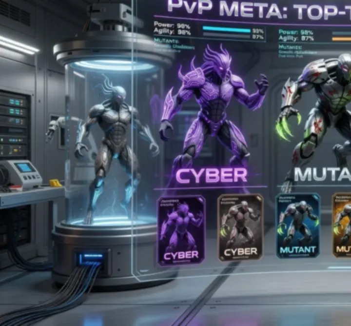 Válogatott meta mutánsok neon kiemeléssel a Mutants: Genetic Gladiators játékból
